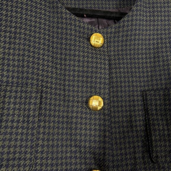 Vintage Devonshire Cream Gold Buttons Wool Houndstooth Boxy Blazer Size 14 - Picture 6 of 16